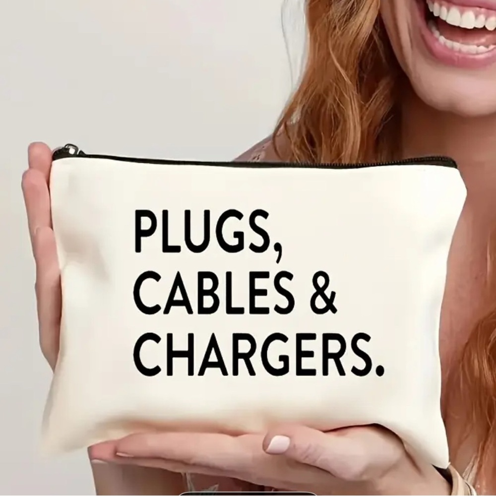 White Pouch with Black Text Accessories Case